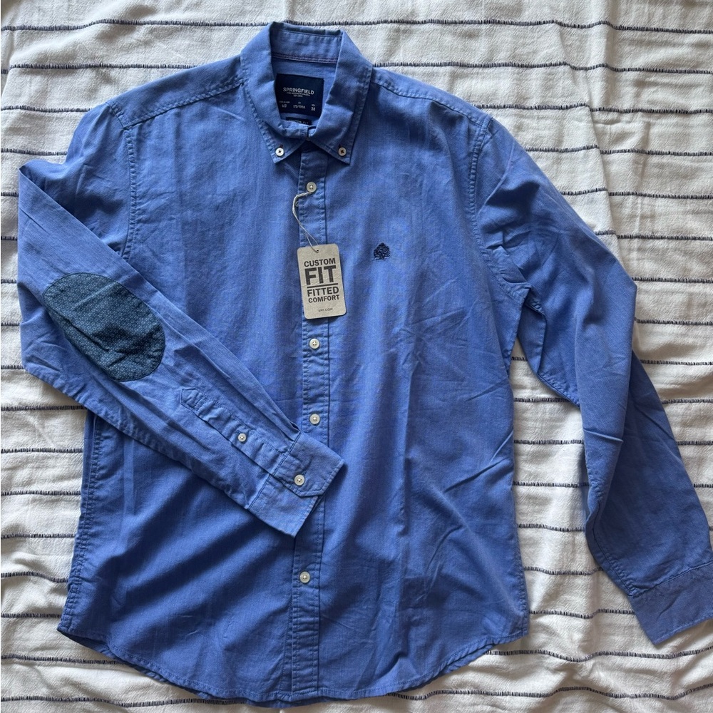 Custom Fit Blue Casual Button Down Shirt